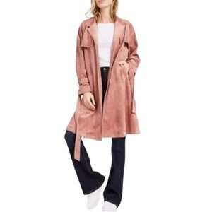 OAT New York Women's Blush faux Suede Trench Coat, size XL, NWT
